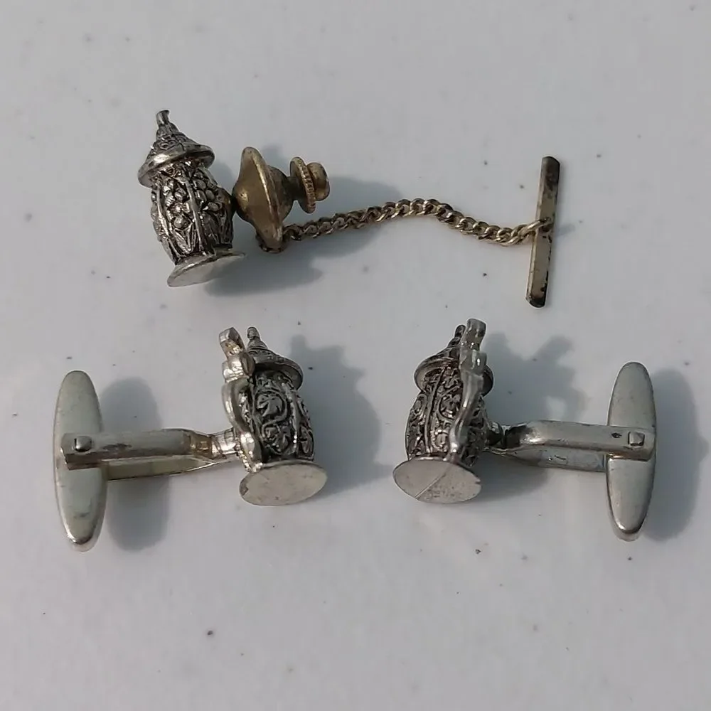 Vintage Teapots Cufflinks and Tie Tack Set